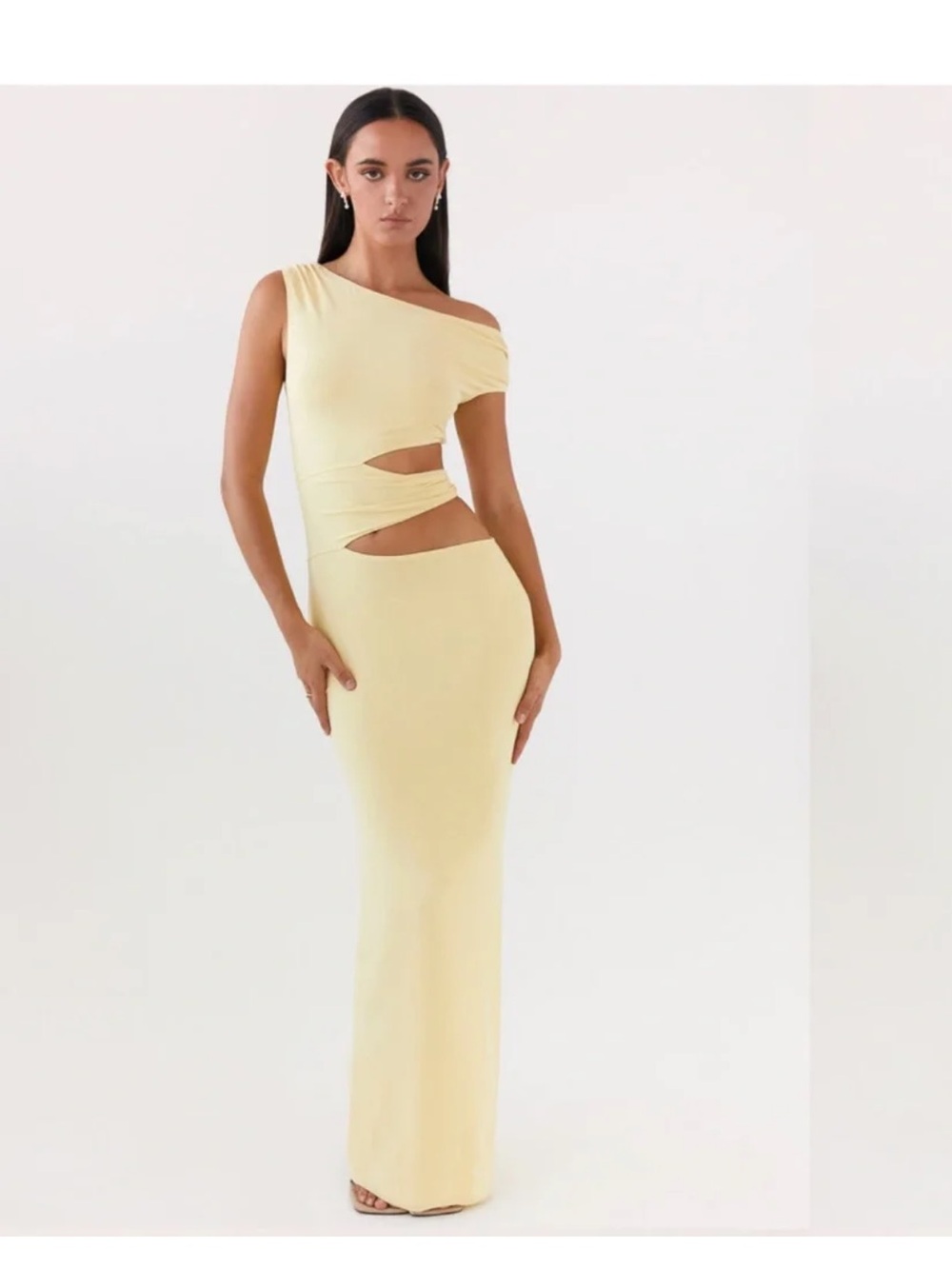 Peppermayo One-Shoulder Cutout Maxi Dress in Light Yellow